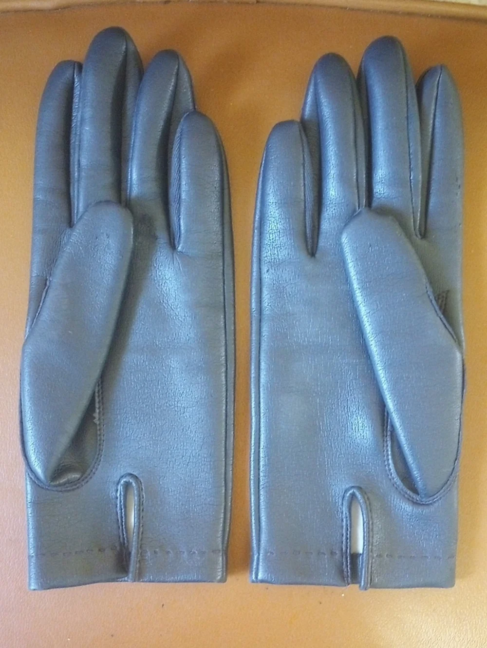 LIKE NEW Vintage Retro Dark Navy Blue Classic Nylon Gloves w/ Lining, Size B